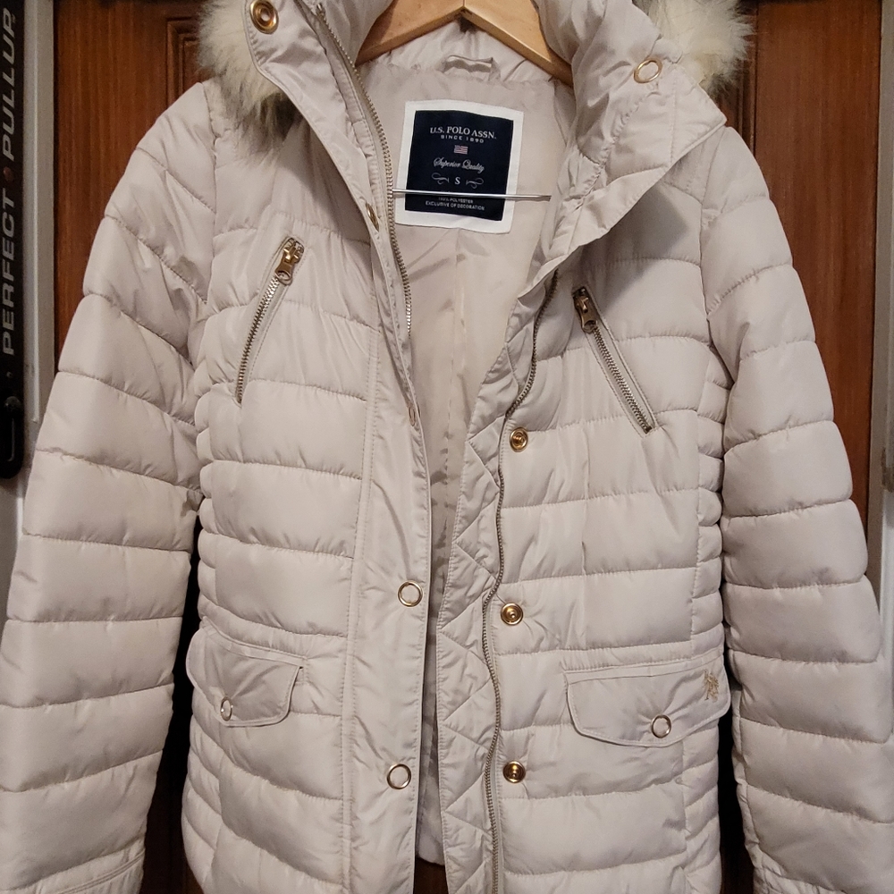 U.S. Polo Assn. Women's Puffer Jacker with Fur trim hoodie